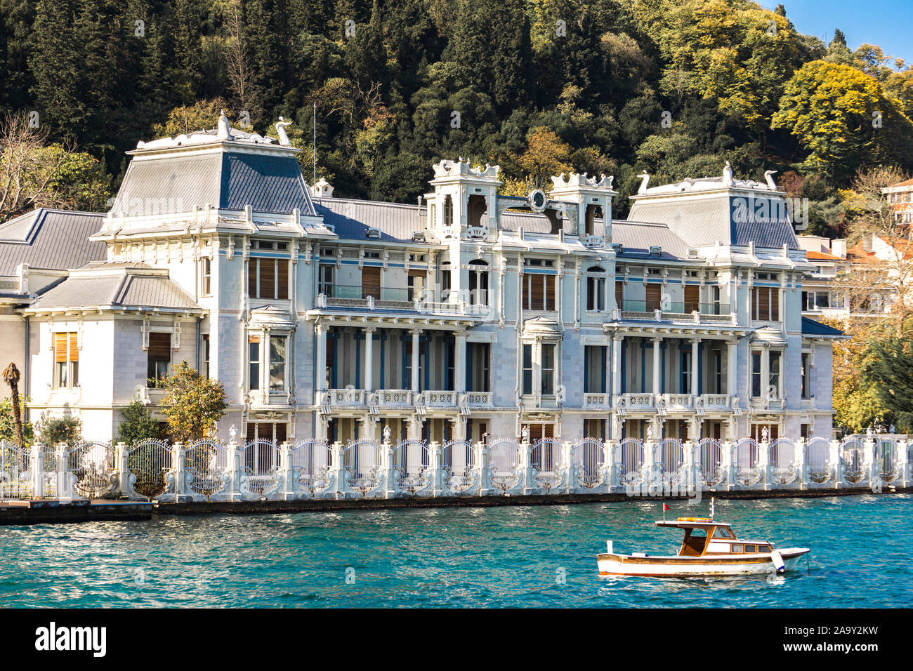 View at Consulate General of the Arab Republic of Egypt on the Bosphorus in Istanbul, Turkey. It was built for mother of the last viceroy of Egypt, Ab Stock Photo