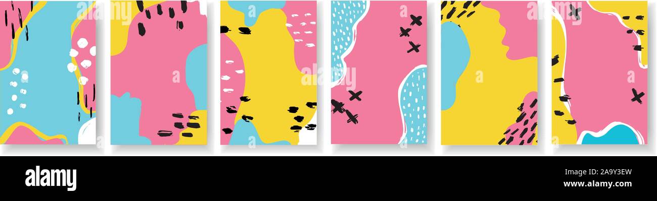 Vector vertical banner set memphis colorful style. Stock Vector