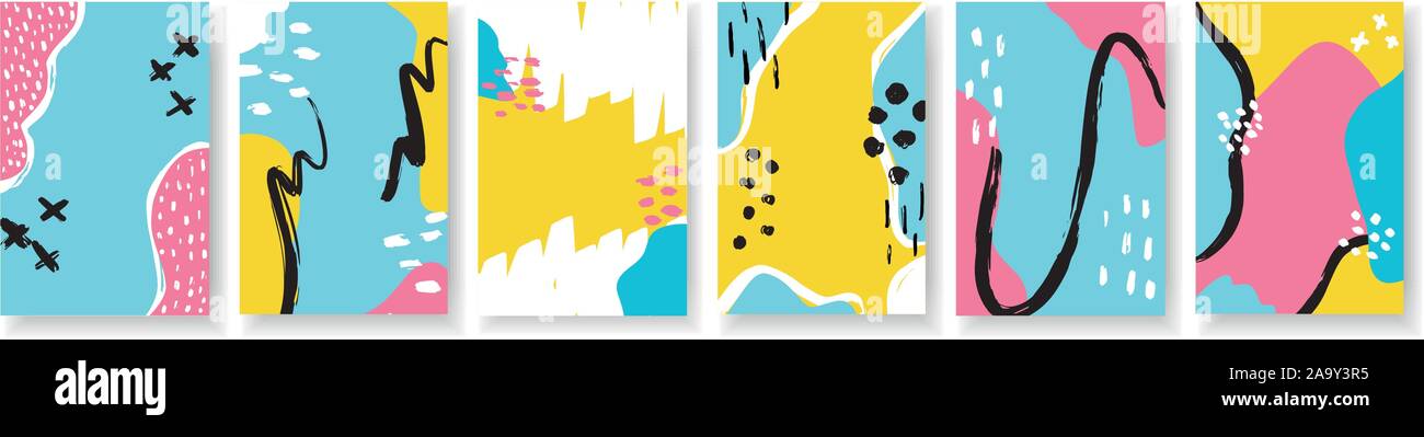 Vector vertical banner set memphis colorful style.  Stock Vector