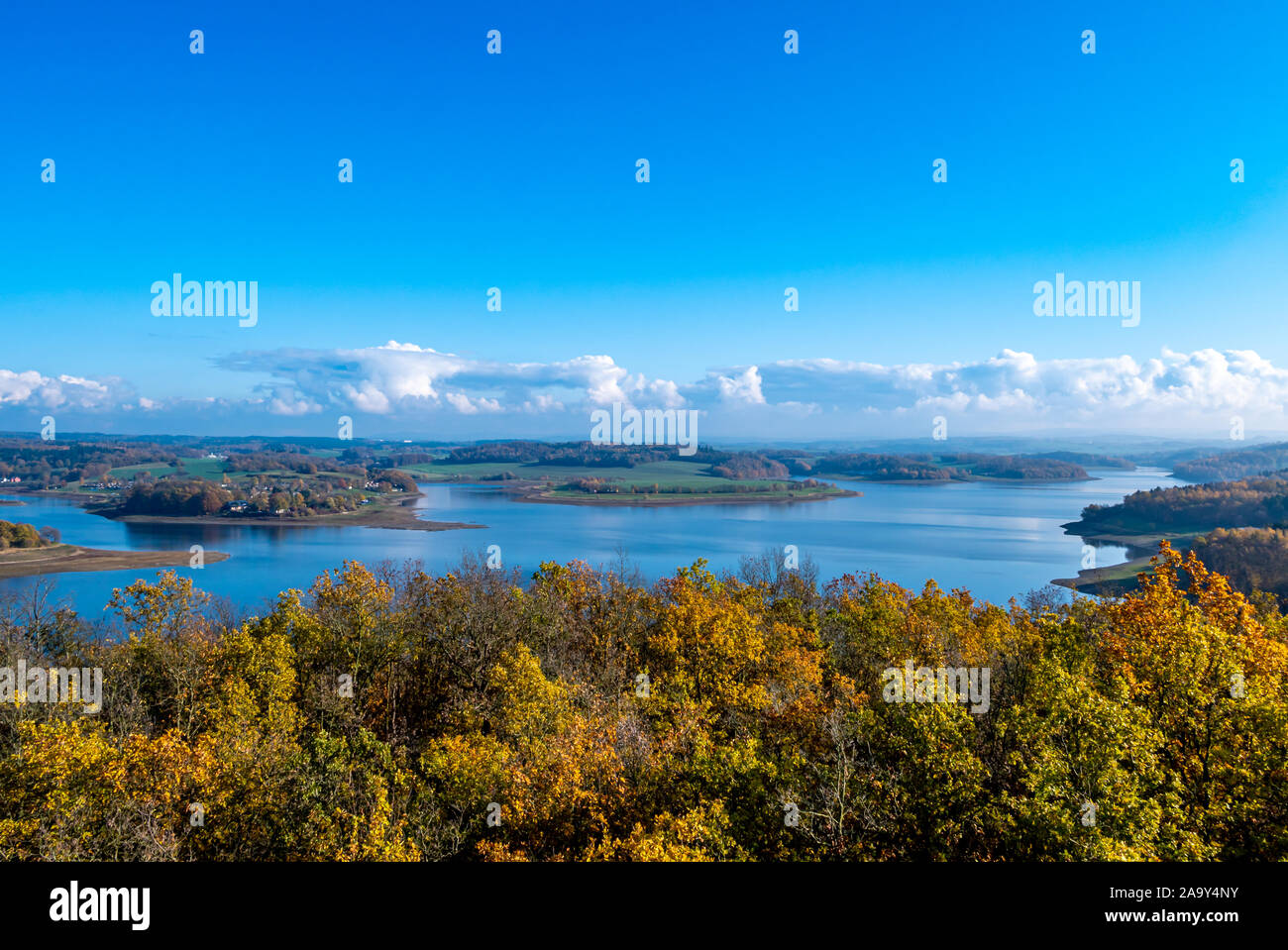 Panorama of the Poehl dam  in autumn Vogtland Saxony Germany Stock Photo