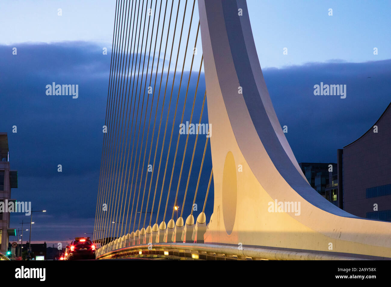 The Samuel Beckett Bridge over the river Liffey, Dublin at night Stock ...