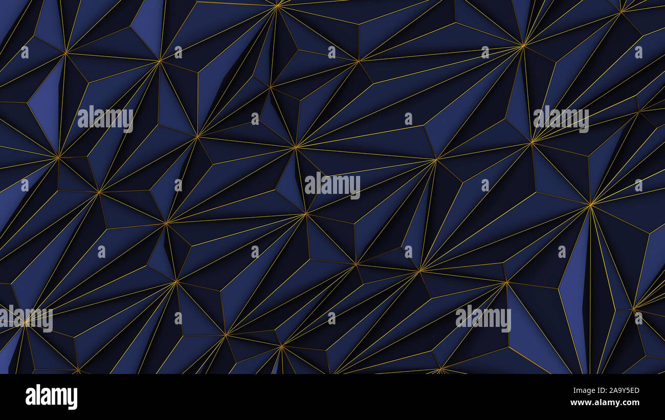 Abstract blue low poly background with copy space and golden stripe 3d ...