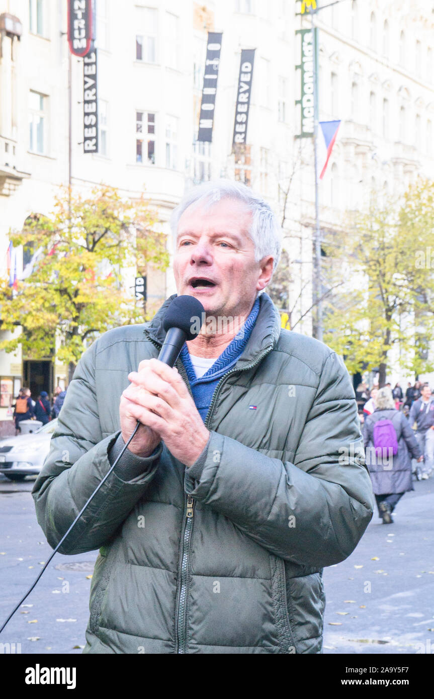 Rob Sladek Leader of Republicans Miroslav Sladek holds a speech at lower part of ...