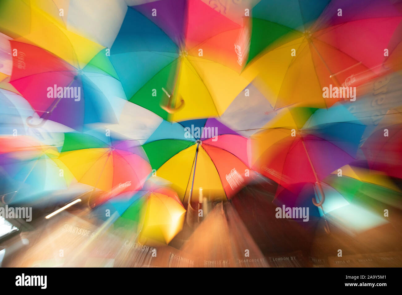 Colorful umbrellas in Belfast Northern Ireland Stock Photo Alamy