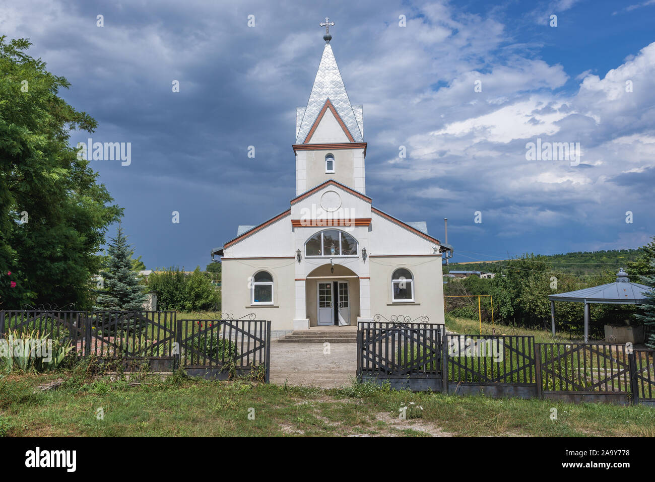 Our Lady Queen of the Rosary Polish Roman Catholic church in Stircea village (Polish Styrcza) in Glodeni District of Moldova Stock Photo