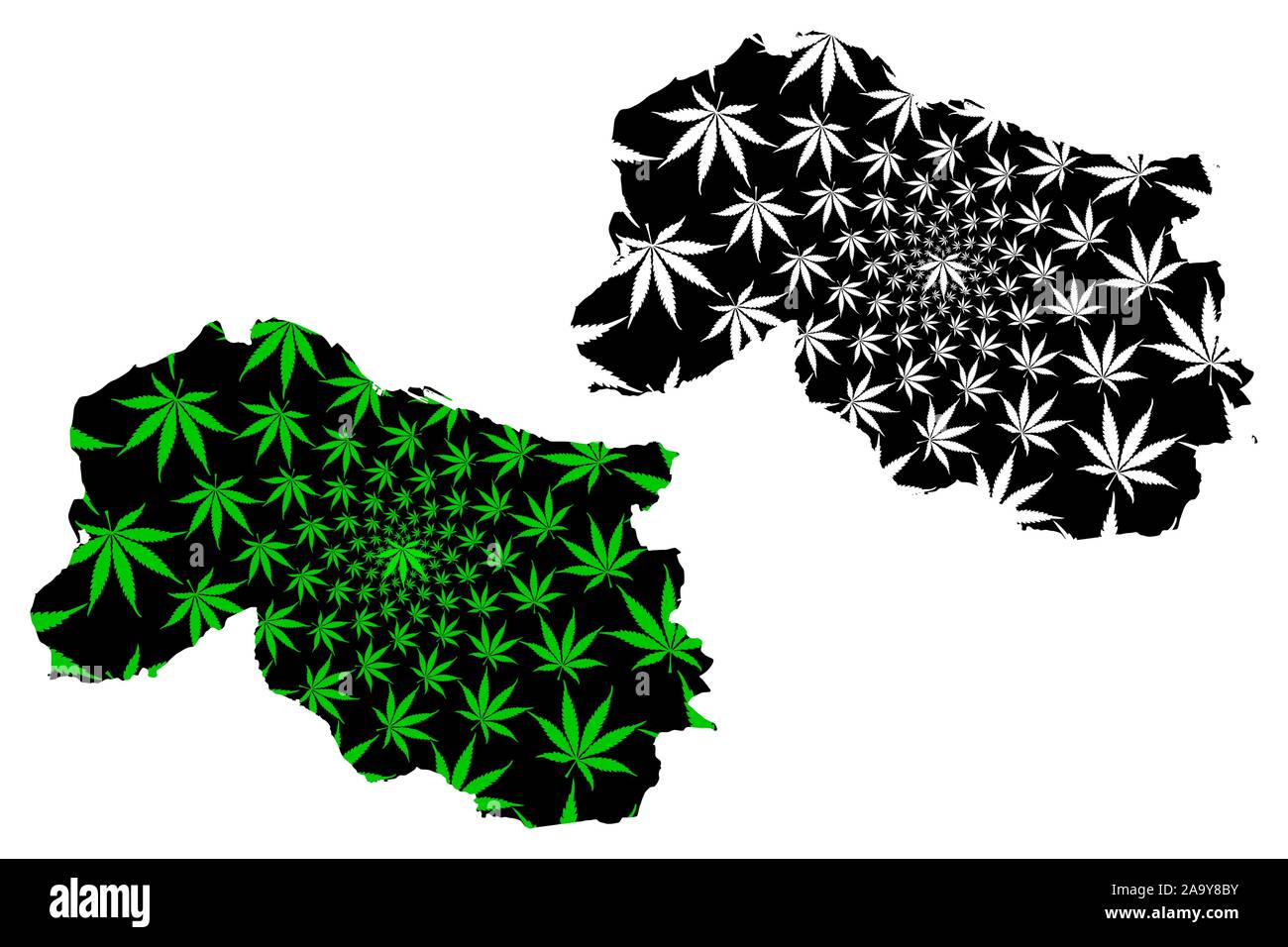 Inverclyde (United Kingdom, Scotland, Local government in Scotland) map is designed cannabis leaf green and black, Inverclyde map made of marijuana (m Stock Vector