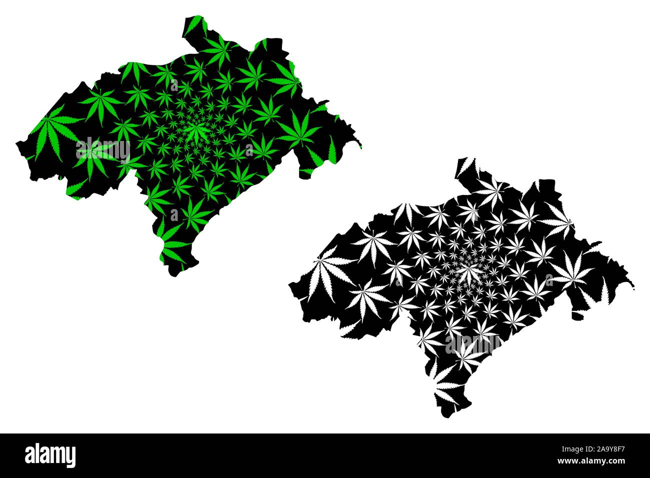 Midlothian (United Kingdom, Local government in Scotland) map is designed cannabis leaf green and black, Edinburghshire (County of Edinburgh) map made Stock Vector
