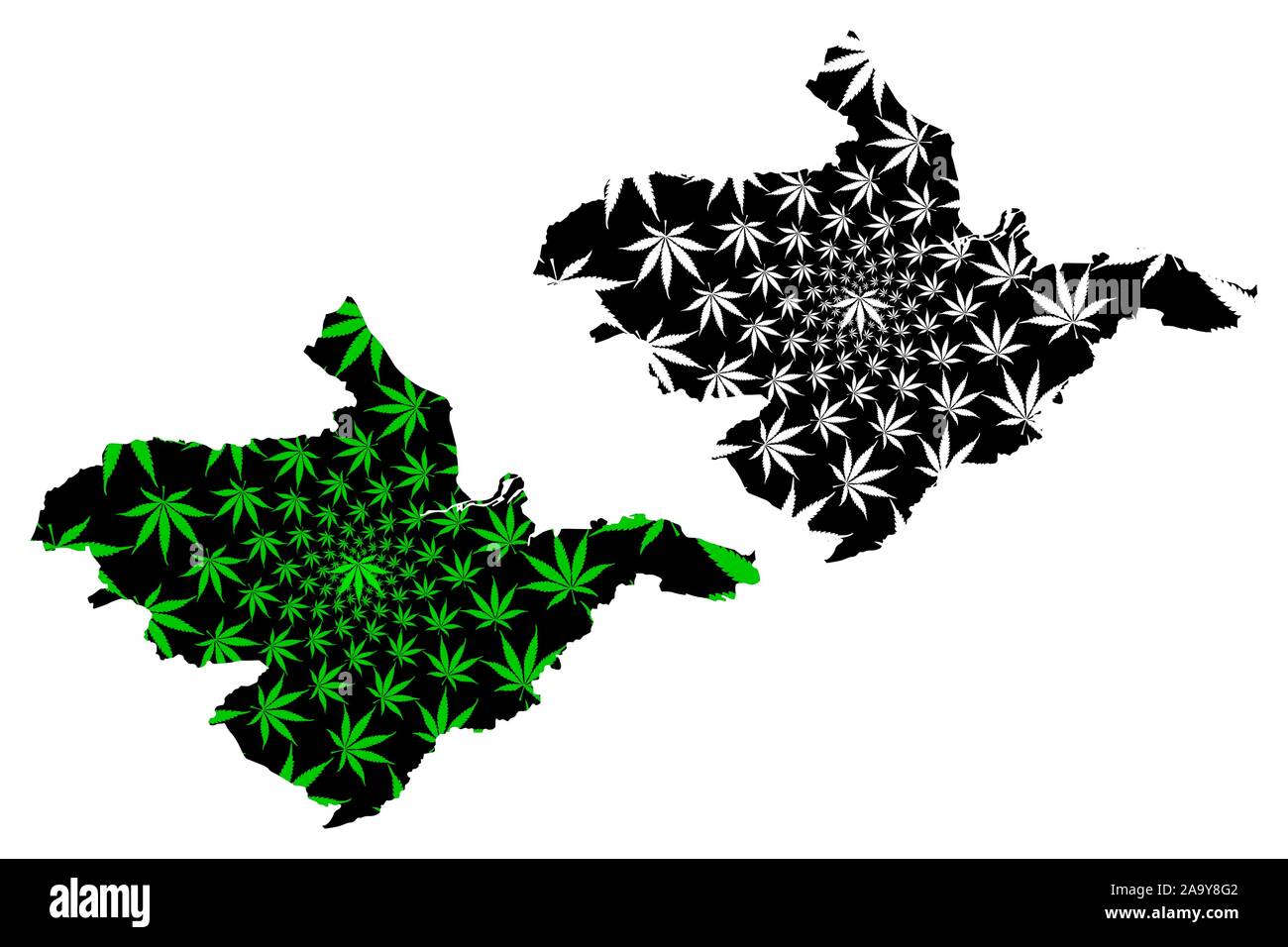 Falkirk Council (United Kingdom, Scotland, Local government in Scotland) map is designed cannabis leaf green and black, Falkirk map made of marijuana Stock Vector