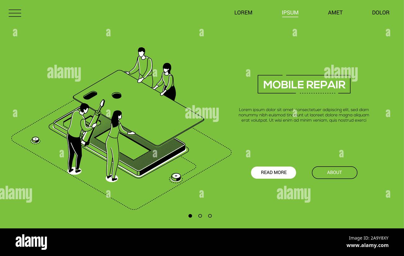 Mobile repair service - line design style isometric web banner Stock ...