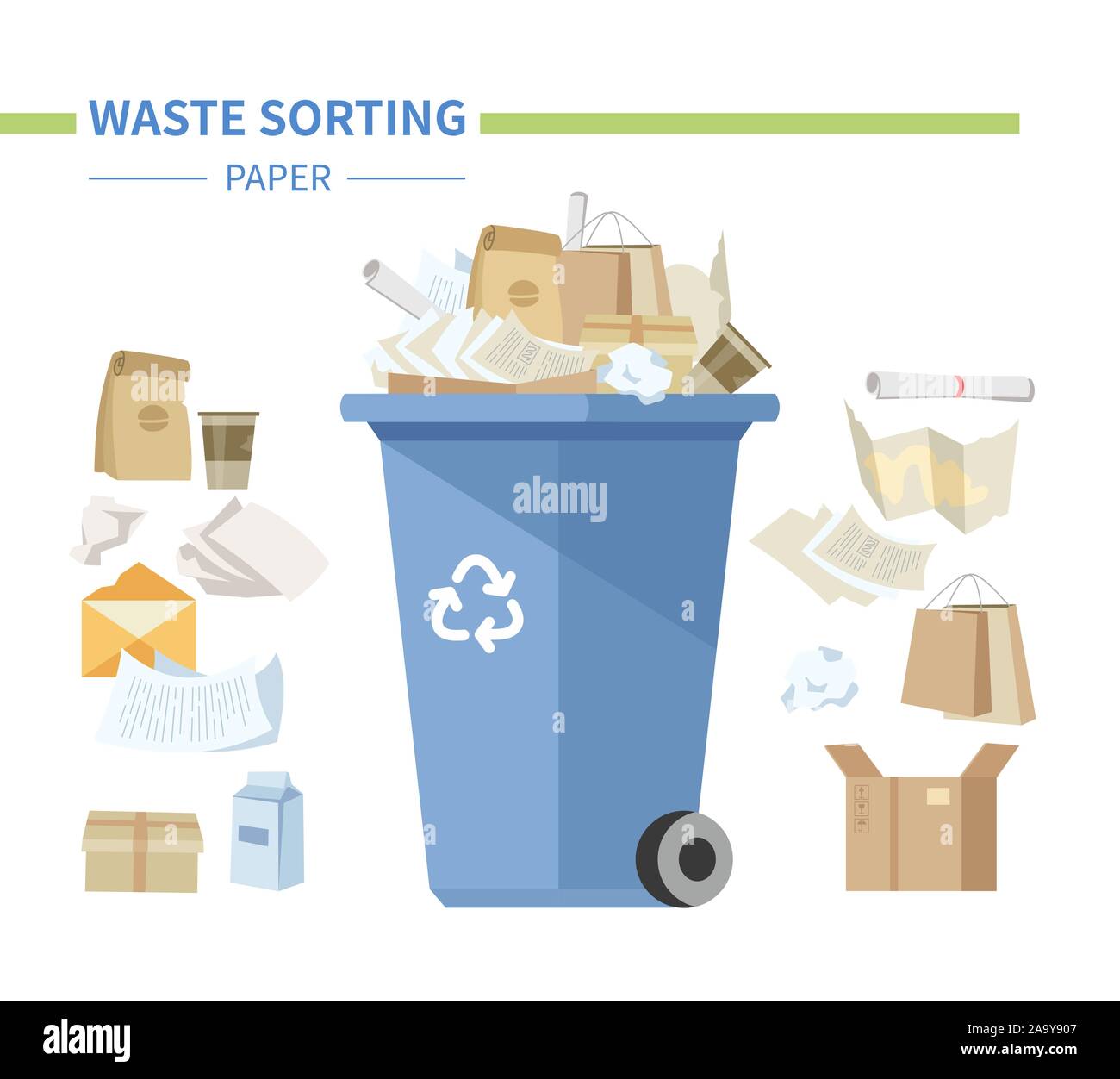 Paper waste sorting - modern flat design style illustration Stock Vector