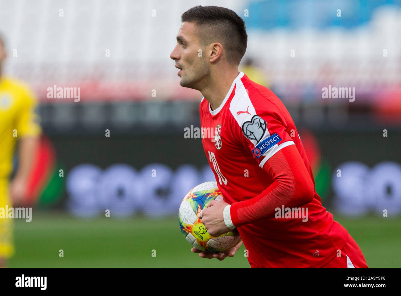 Belgrade, Serbia. 17th Nov, 2019. Dusan Tadic of Serbia celebrates after scoring his goal for 1-0 in 9th minute. Credit: Nikola Krstic/Alamy Live News Stock Photo