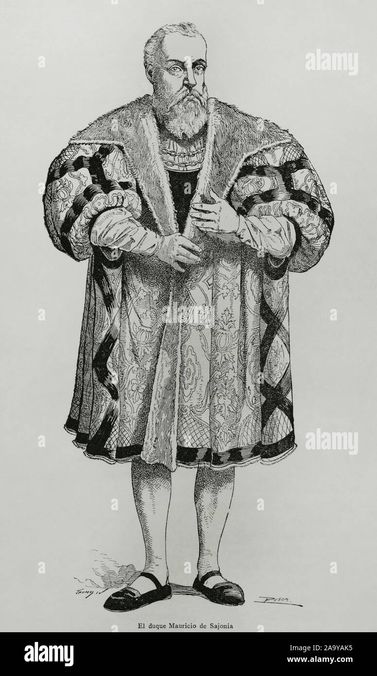 Maurice (1521-1553). Elector of Saxony (1547-1553). Engraving. Museo Militar, 1883. Stock Photo