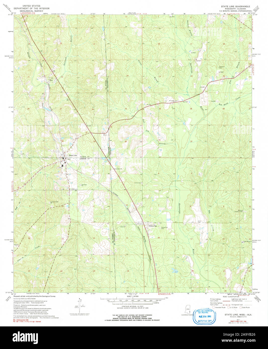 USGS TOPO Map Mississippi MS State Line 336514 1974 24000 Restoration ...