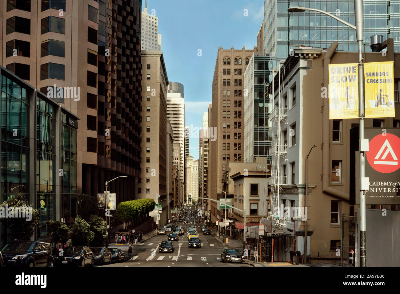 Urban landscape of Pine Street, downtown San Francisco, California, USA. Sep 2019 Stock Photo