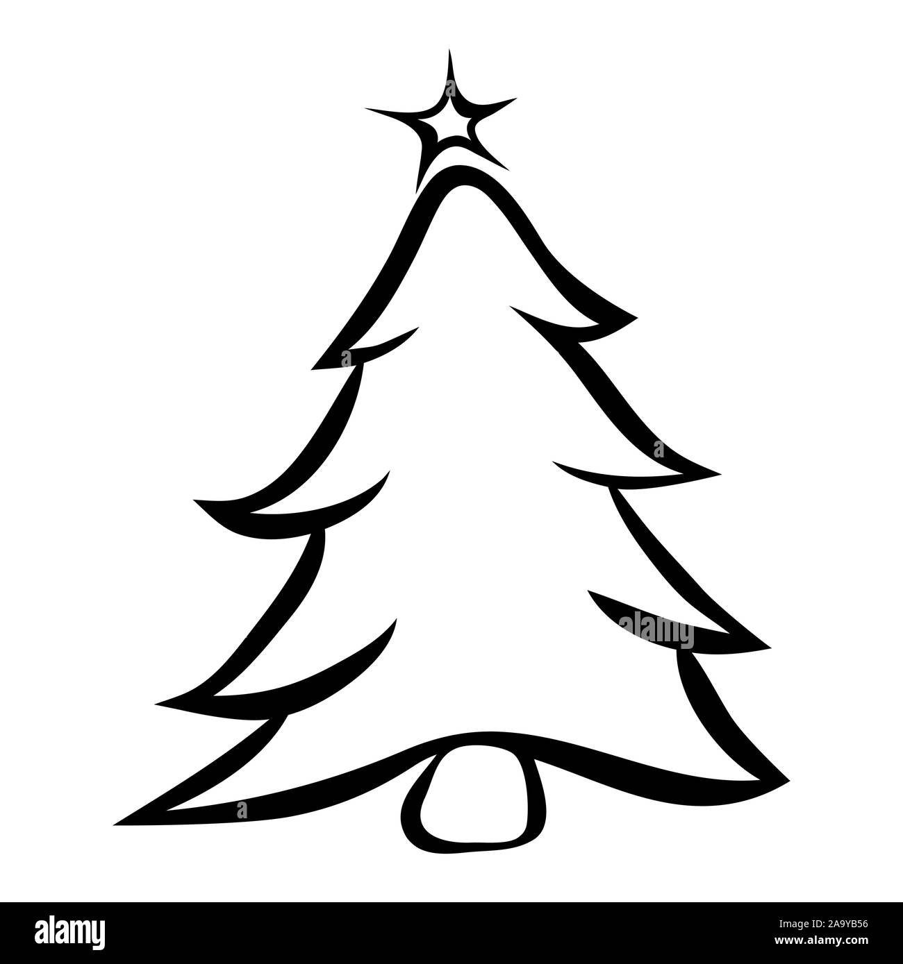 Fir tree for christmas symbol icon thick line art. Outline design of evergreen pine tree isolated on white background Stock Vector
