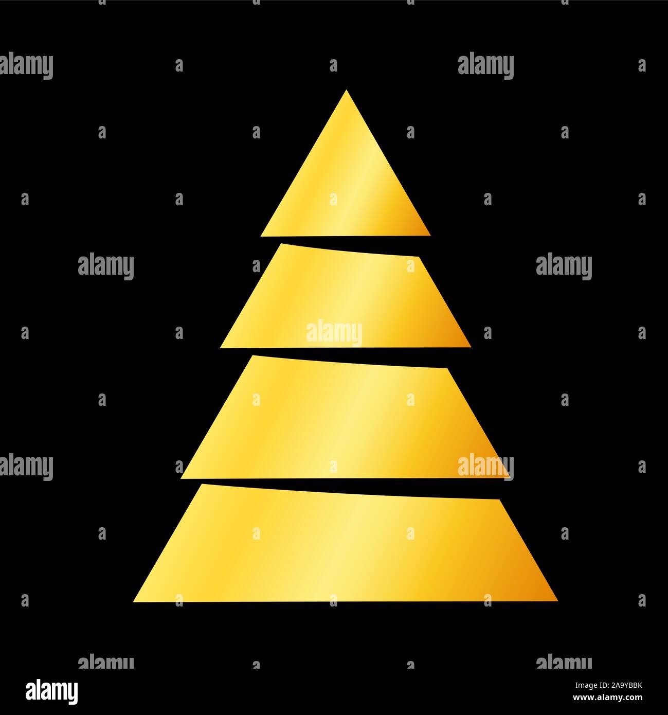 christmas tree gold simple icon in triangle shape isolated on black background Stock Vector