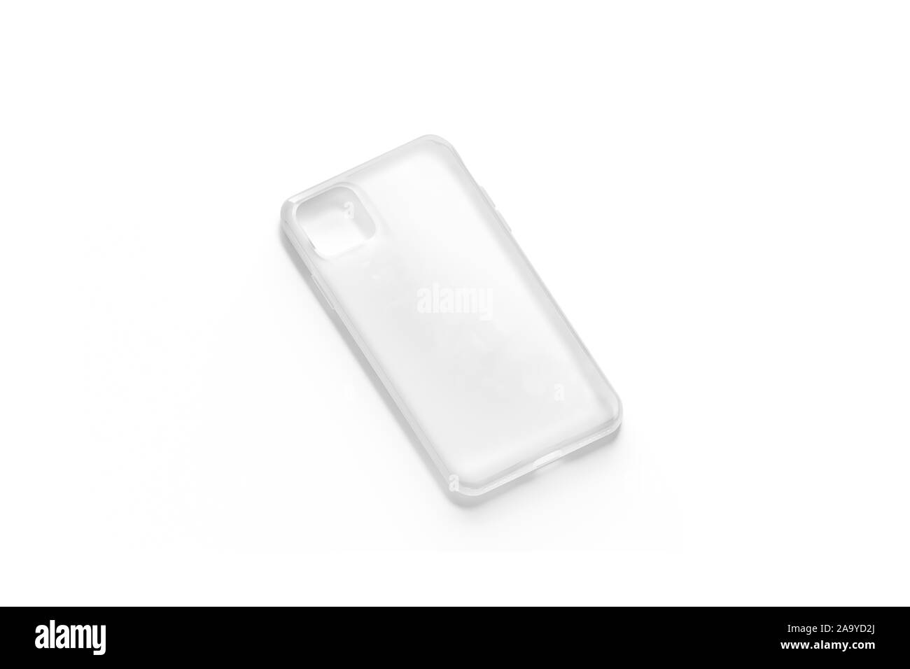 Blank transparent phone case mockup lying, side view Stock Photo