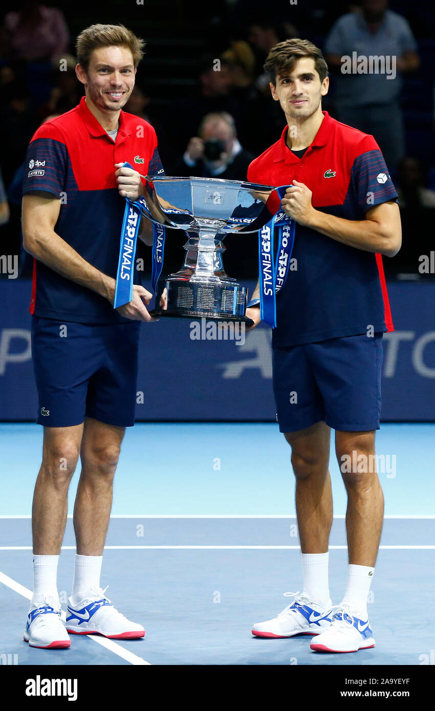 London United Kingdom November 17 Nicolas Mahut And Pierre Hugues Herbert Of France Winners Pose With Their Trophie After Their Doubles Championsh Stock Photo Alamy