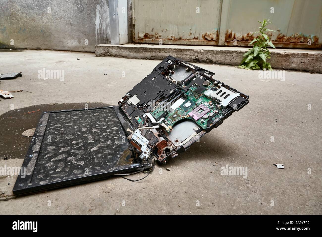 Smashed Laptop Hardware Stock Photo