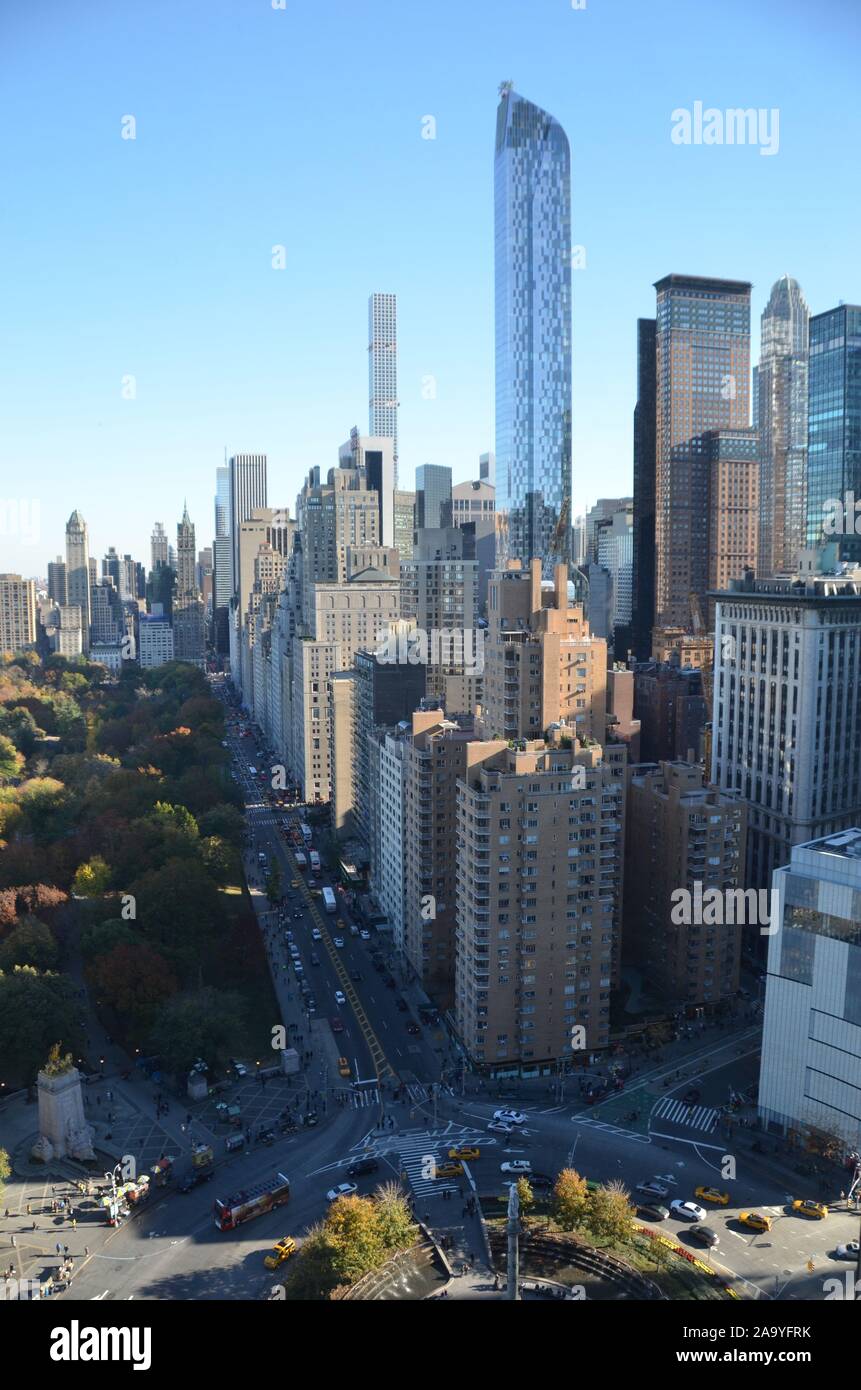 New York City Manhattan midtown view with skyscrapers and blue sky in ...