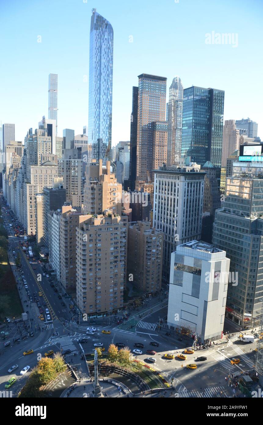 New York City Manhattan midtown view with skyscrapers and blue sky in ...
