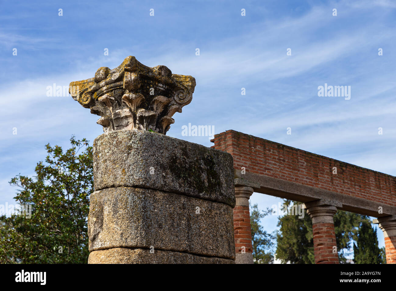 Roman ruins of the ancient Augusta Emerita current Merida. Spain. Stock Photo