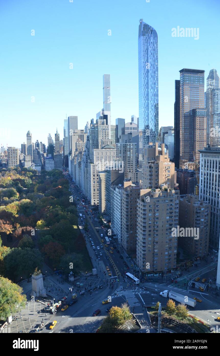 New York City Manhattan midtown view with skyscrapers and blue sky in ...