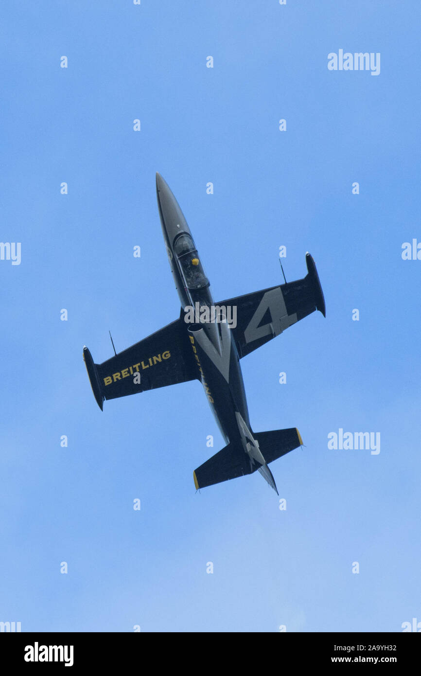 The Royal International Air Tattoo, RAF Fairford, Gloucestershire, UK.  20 July 2019. The Breitling Jet Team performs on Saturday, on the 2nd day of t Stock Photo