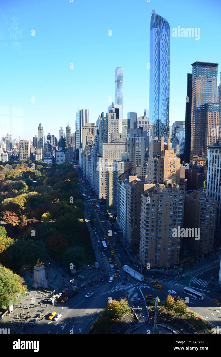 New York City Manhattan midtown view with skyscrapers and blue sky in ...
