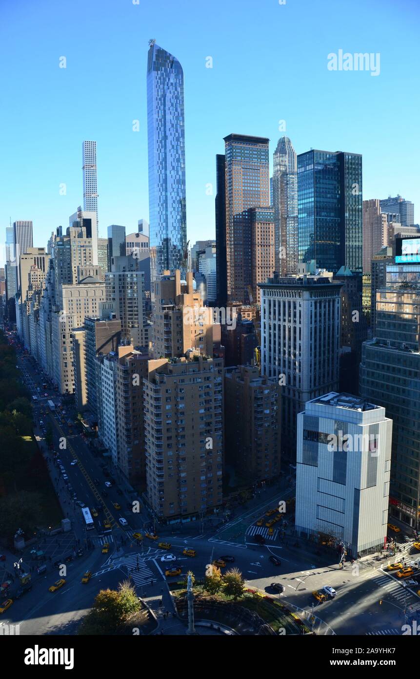 New York City Manhattan midtown view with skyscrapers and blue sky in ...