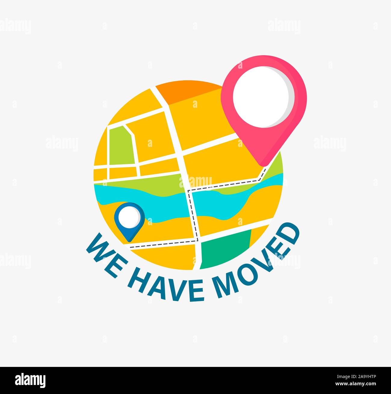 We have moved, concept of relocation office. Stock Vector