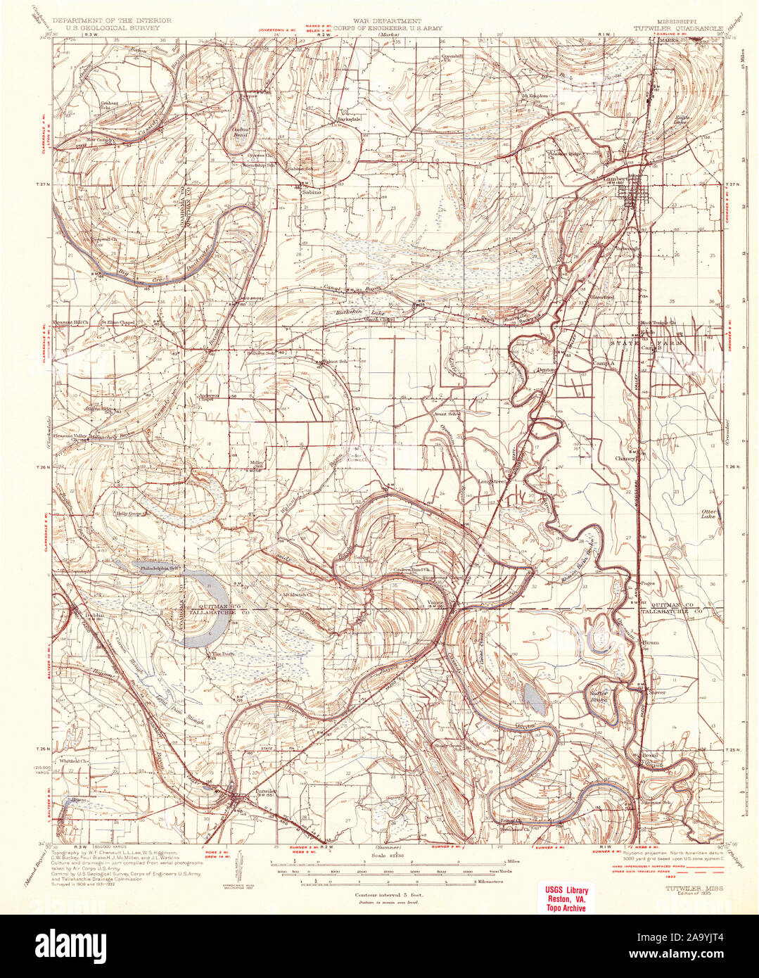 USGS TOPO Map Mississippi MS Tutwiler 337129 1935 62500 Restoration