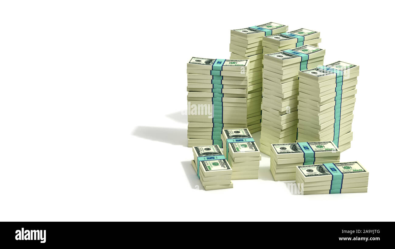 Stacks of 100 Dollar banknotes - 3D Rendering Stock Photo - Alamy