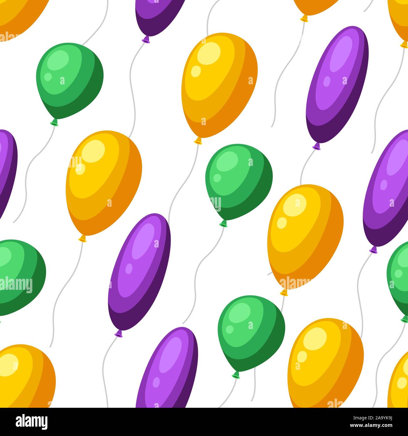 Seamless pattern with baloons in Mardi Gras colors. Stock Vector