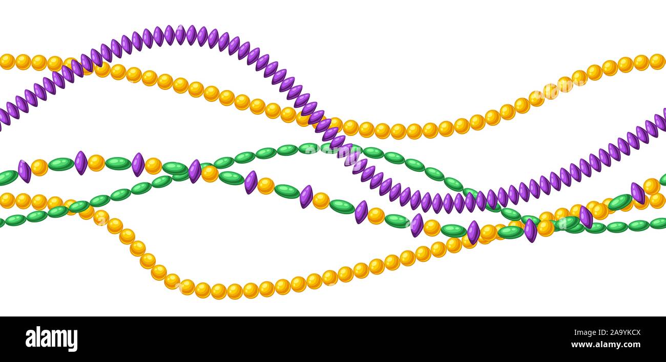 Seamless pattern with beads in Mardi Gras colors. Stock Vector
