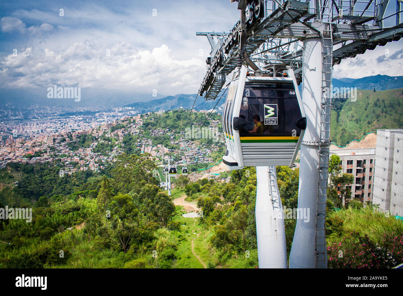 Gondola Ropeway city landscape. Medellin Colombia Stock Photo
