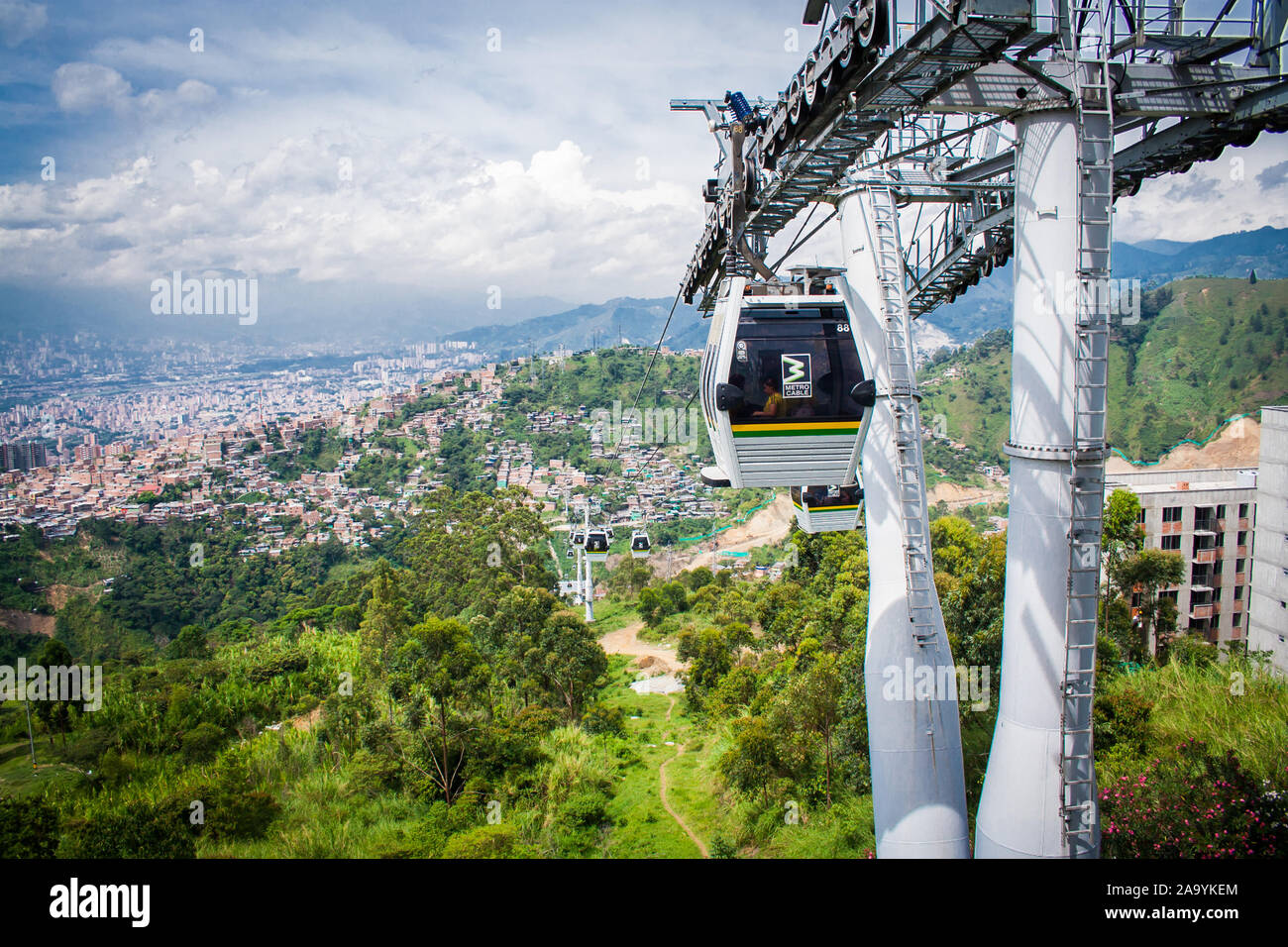 Gondola Ropeway city landscape. Medellin Colombia cable car Stock Photo