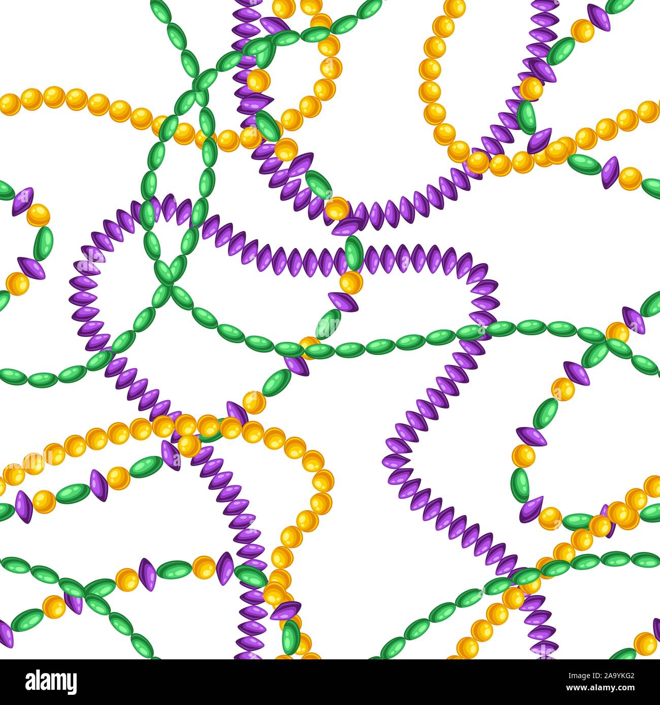 Seamless pattern with beads in Mardi Gras colors. Stock Vector