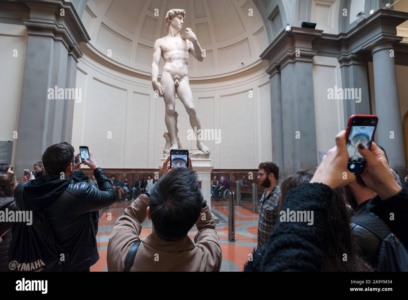 Florence, Italy - 2019, November 10: The Accademia Gallery, where it is kept the original David marble statue, the Michelangelo’s masterpiece. Stock Photo
