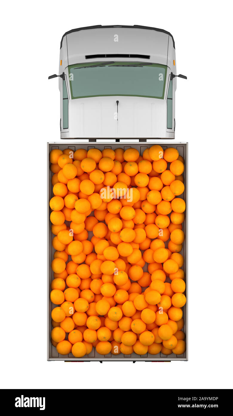 truck with fruit oranges top view. 3d rendering Stock Photo