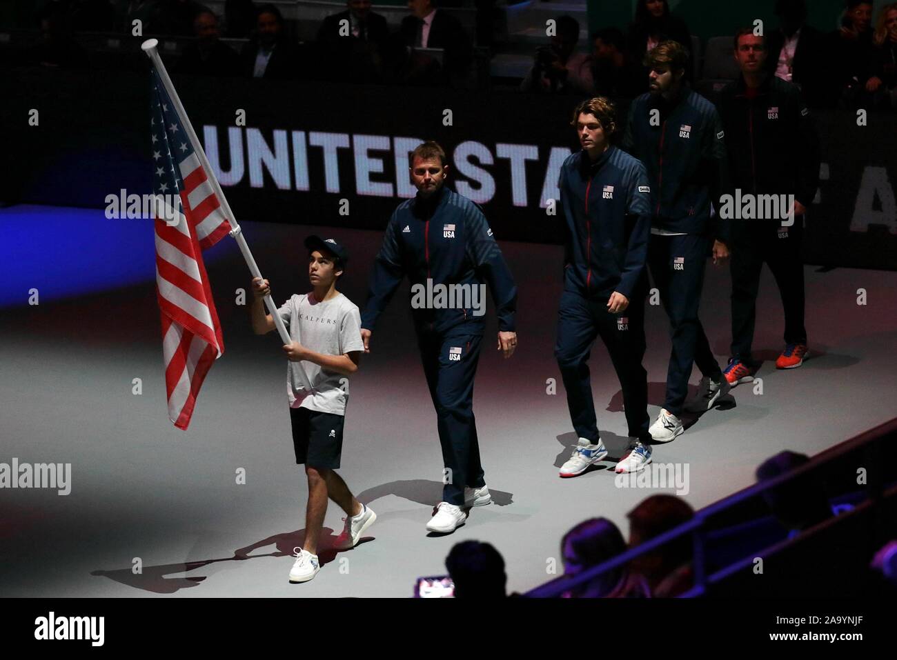 Madrid, Spain. 18th Nov, 2019. Madrid Spain; 18/11/2019.- United States of America.Opening ceremony of the Davis Cup with 18 nations to play for the 2019 title: France, Croatia, Spain and the United States (2018 semifinalists), Belgium, United States, Spain, Serbia, Japan, Russia, Germany, Chile, Australia, Colombia, Kazakhstan, Holland, Italy and Canada and the Magic Box of Madrid. Credit: Juan Carlos Rojas/Picture Alliance | usage worldwide/dpa/Alamy Live News Stock Photo