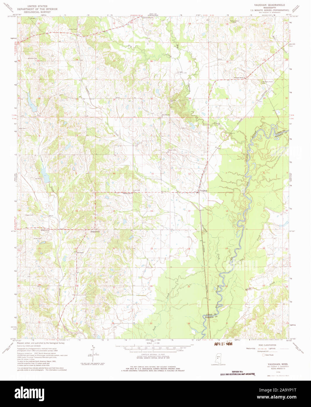 USGS TOPO Map Mississippi MS Vaughan 336635 1964 24000 Restoration Stock Photo