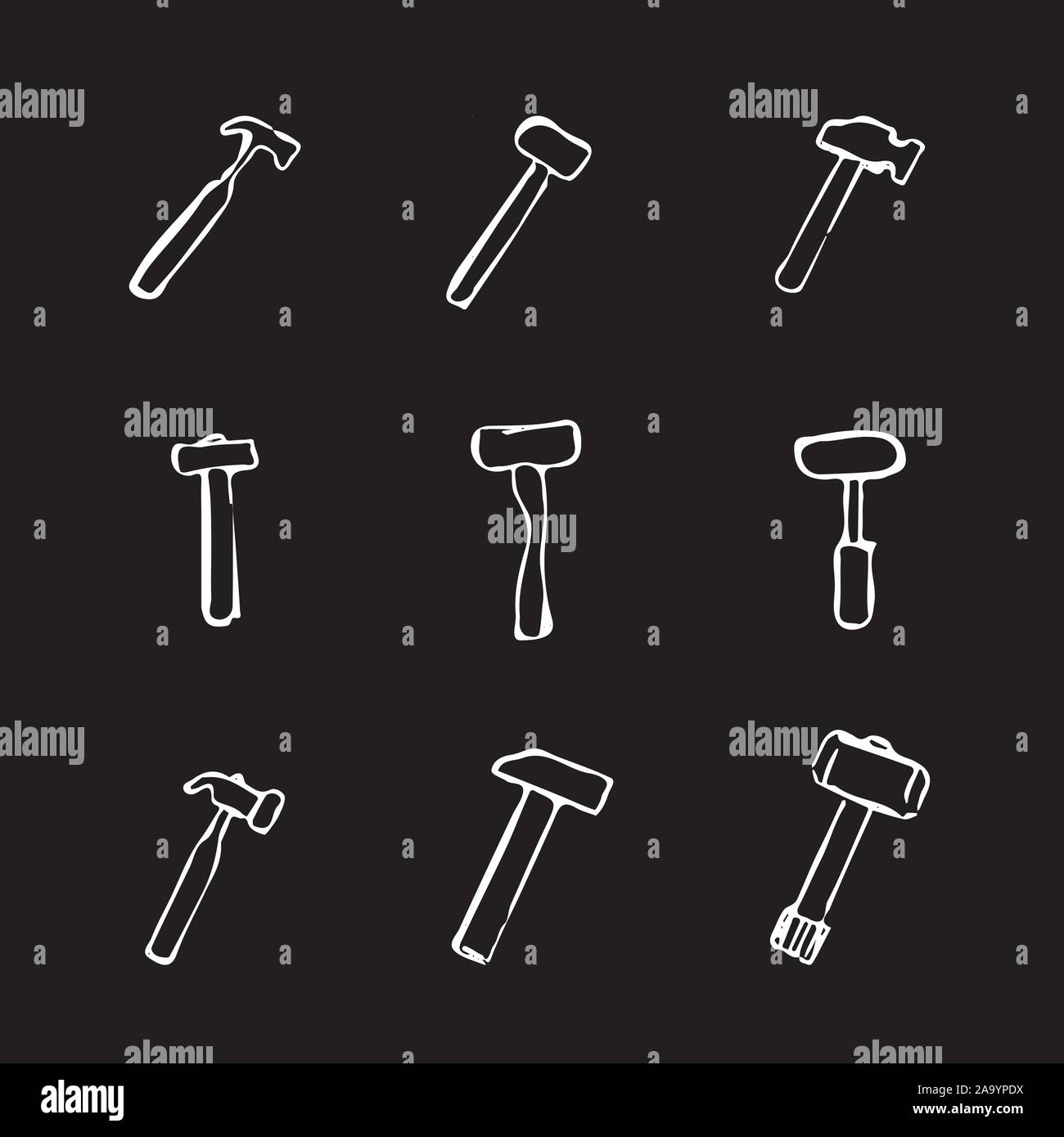 Set of several hammer icons. Drawn by hand Stock Vector Image & Art Alamy