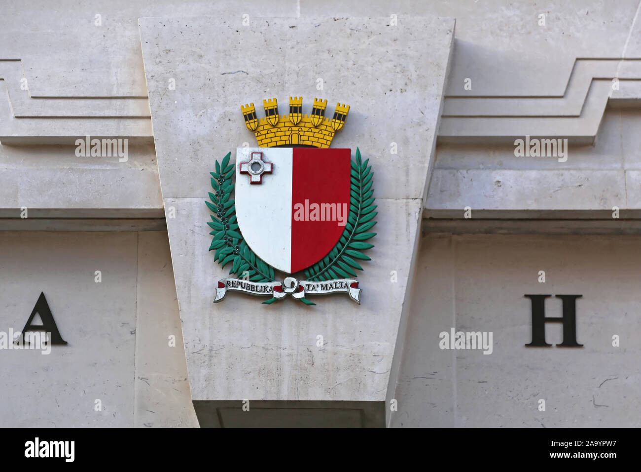 London United Kingdom November 21 2013 Republic Of Malta Coat Of Arms At Embassy In London Uk Stock Photo Alamy
