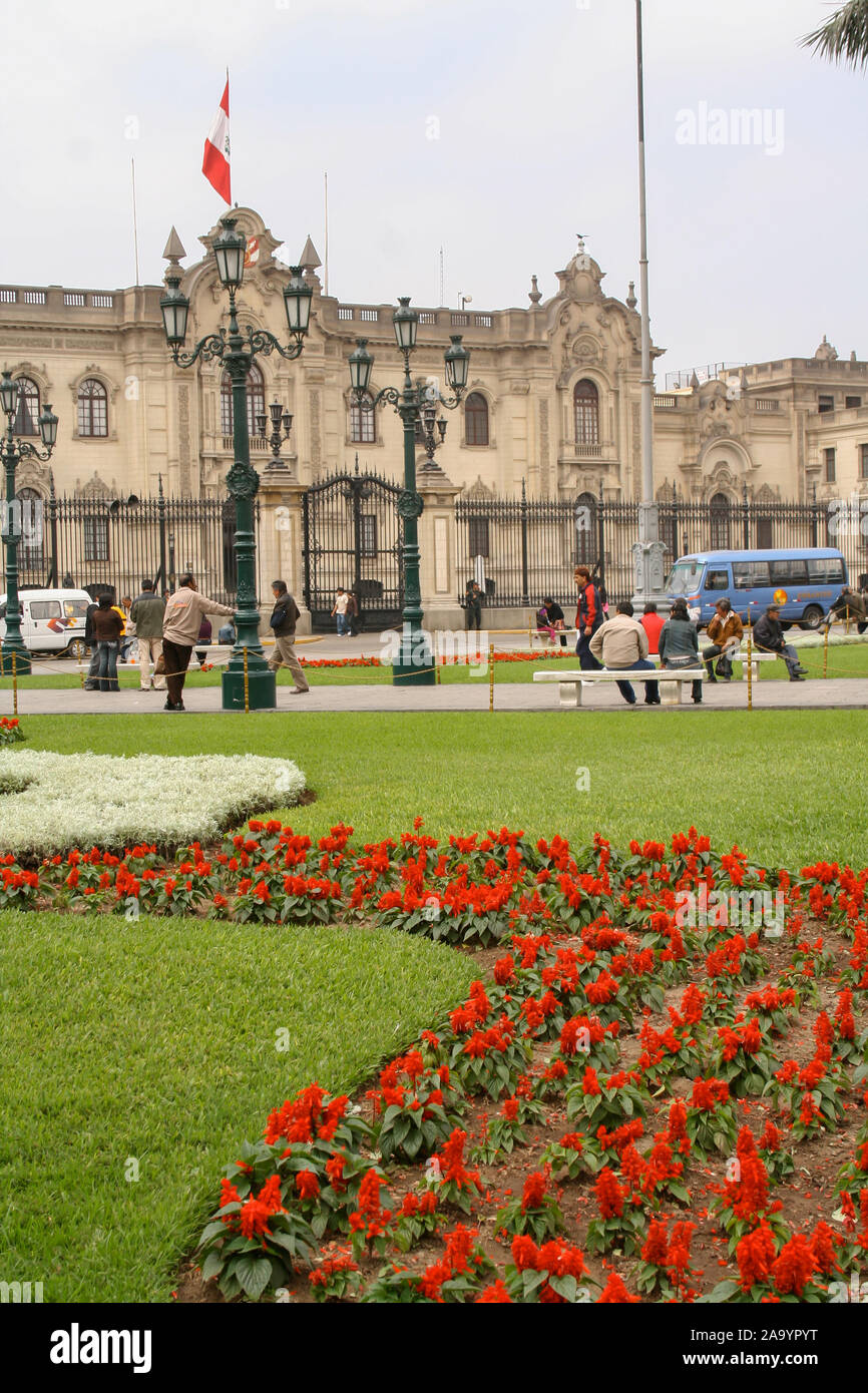 Lima, Peru, September.13. 2009: Government Palace , Residence of the President ,known as House of Pizarro in the Historic Centre of Lima, Unesco World Stock Photo