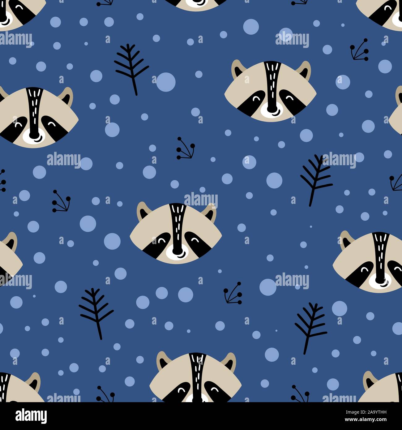 Seamless pattern with raccoon faces for baby boy cute fabric design ...