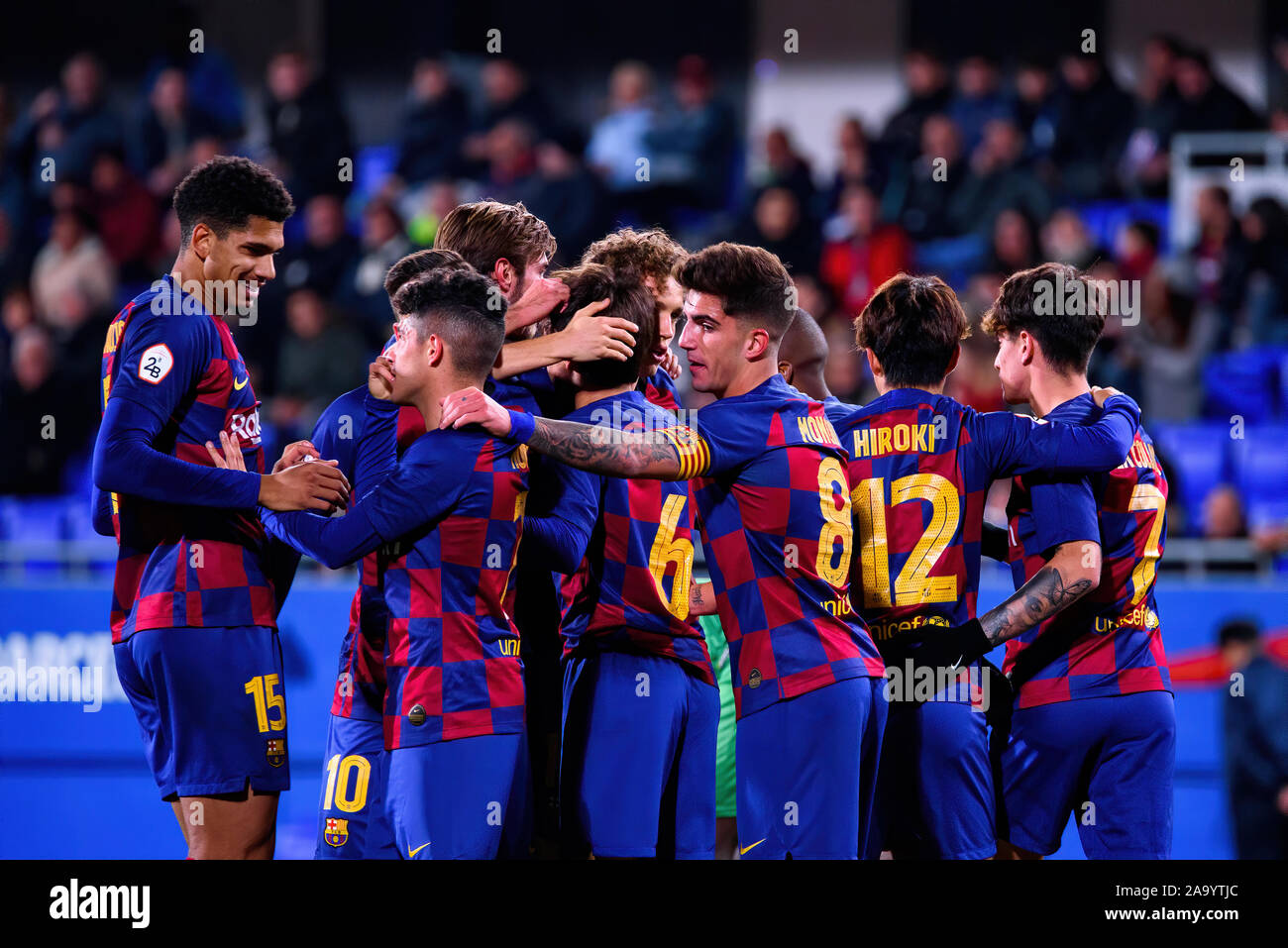 Barcelona Nov 17 Barcelona B Players Celebrate A Goal At The Second Division B Match Between Fc Barcelona B And Ue Cornella At The Johan Cruyff Sta Stock Photo Alamy