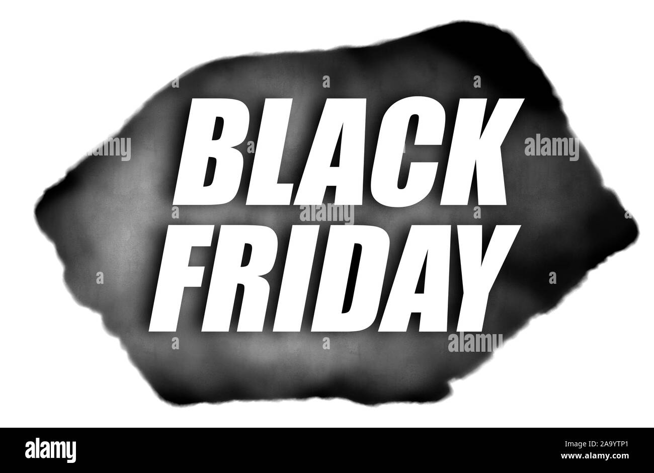 Black watercolor  splash with the inscription Black Friday isolated on white background Stock Photo