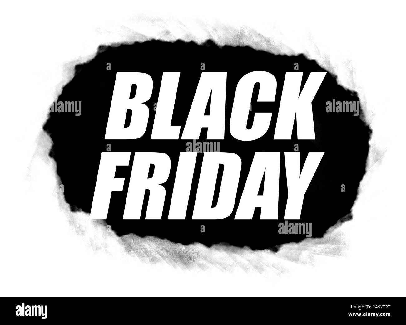 Black watercolor  splash with the inscription Black Friday isolated on white background Stock Photo