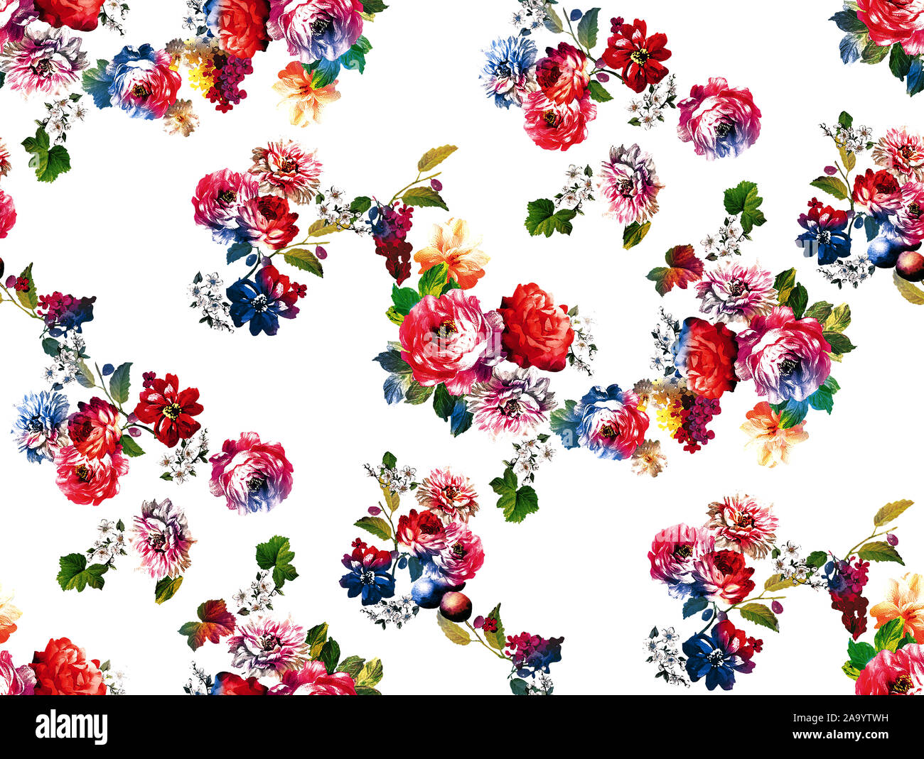 Watercolor seamless pattern with flowers and leaves. Hand painted ...